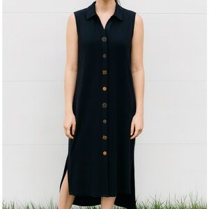 Soft Surroundings Button-Down Sleeves Midi Dress Navy size MP